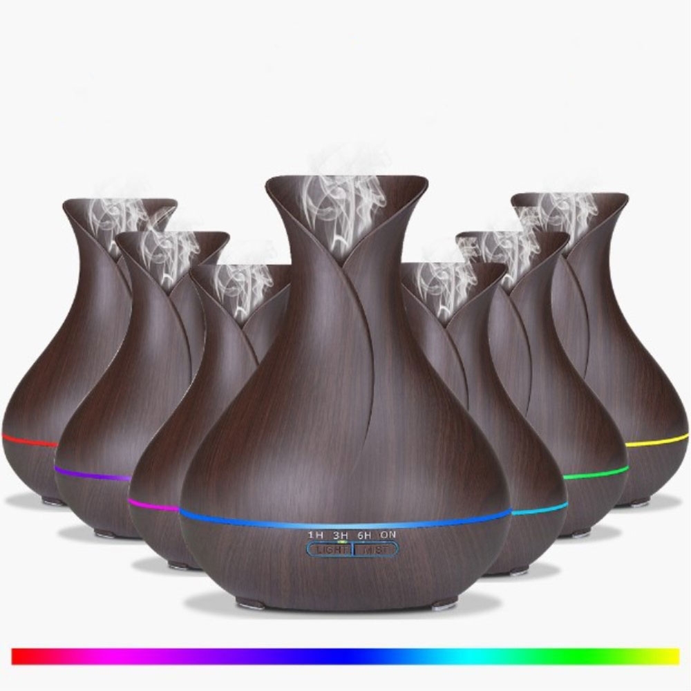 (550ml) Ultraschall Luftbefeuchter Aroma Öl Diffuser in Holz Optik   Fernbedienung mit LED Beleuchtung - Dunkelbraun