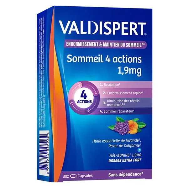 Valdispert Complément Alimentaire Sommeil 4 Actions Mélatonine 1,9mg 30 Capsules