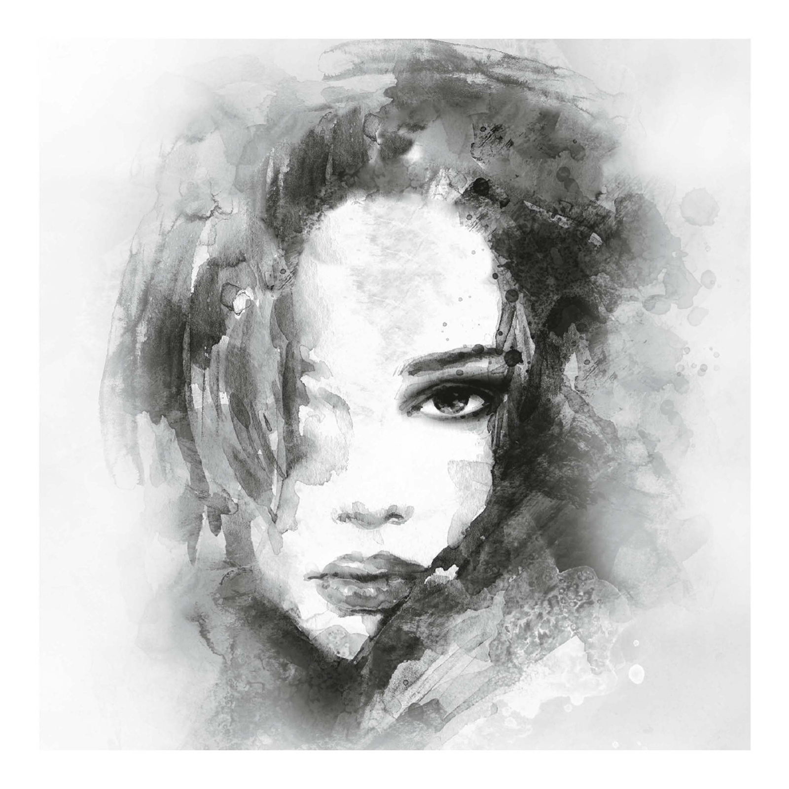 Gerahmtes Bild WATER COLOUR FACE - schwarz-weiß - 50x50 cm