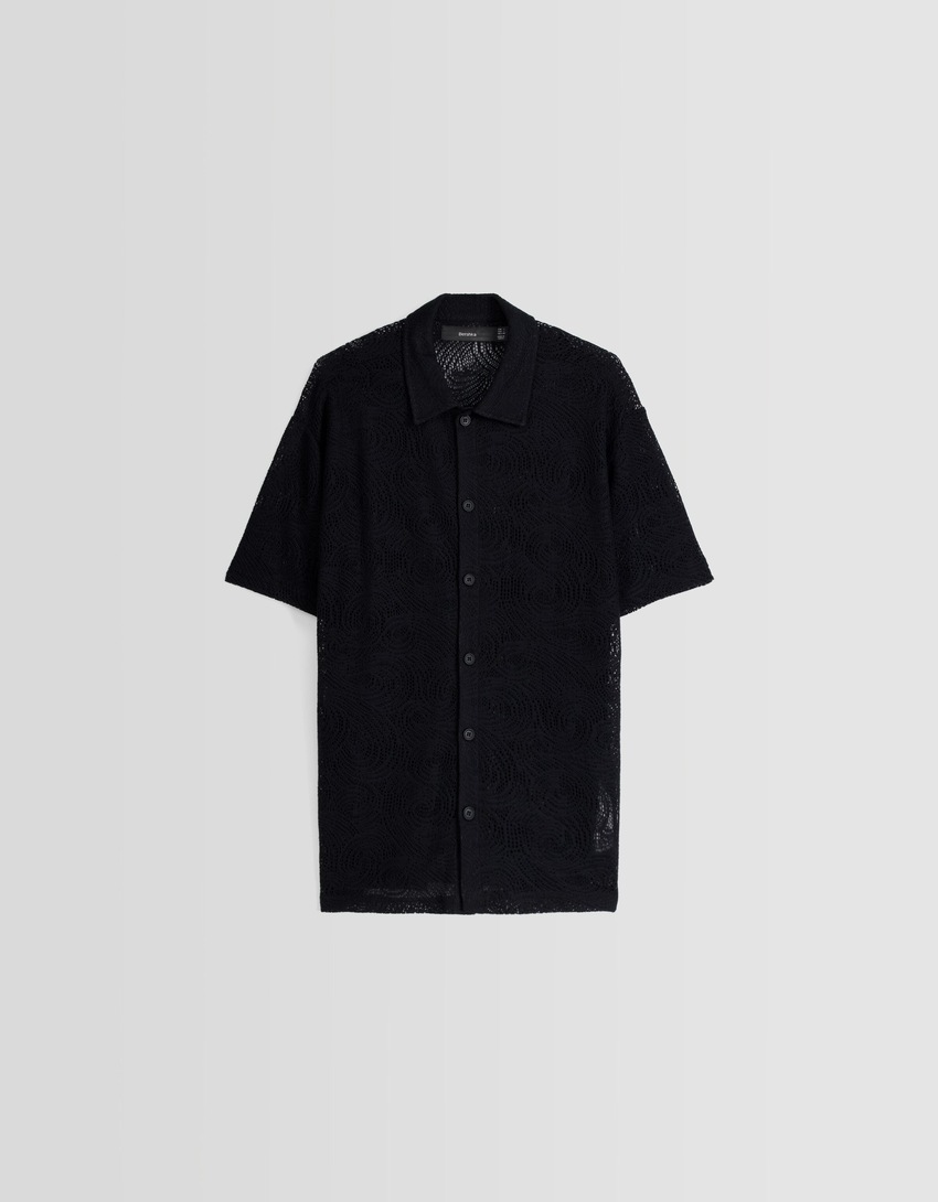 Camisa de crochê de manga curta