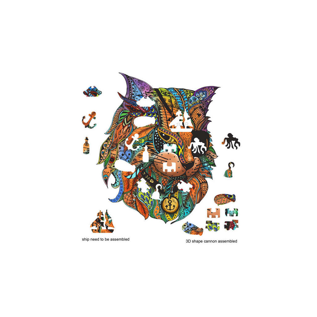 Rainbow Puzzle en bois - Chat Pirate - 116 pièces