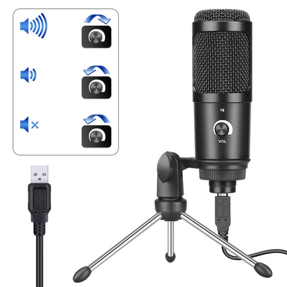 Professionelles USB Studio Mikrofon   Dreibein Standfuss für PC / Mac - Schwarz