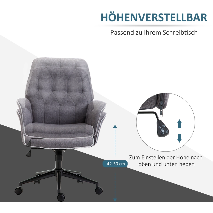 HOMCOM Bürostuhl mit Wippfunktion, aus Webstoff und Polyester, gemütlich dunkelgrau