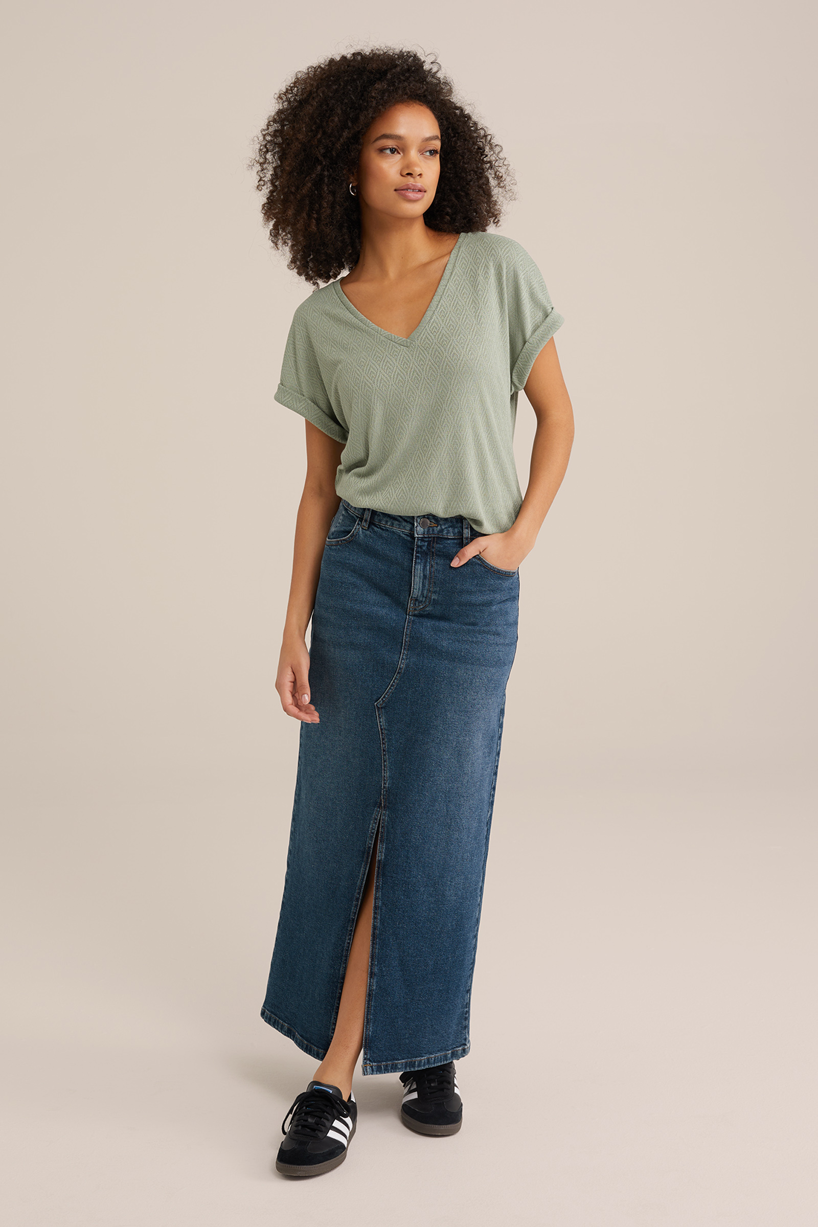 T-shirt met structuur WE Fashion Lichtgroen