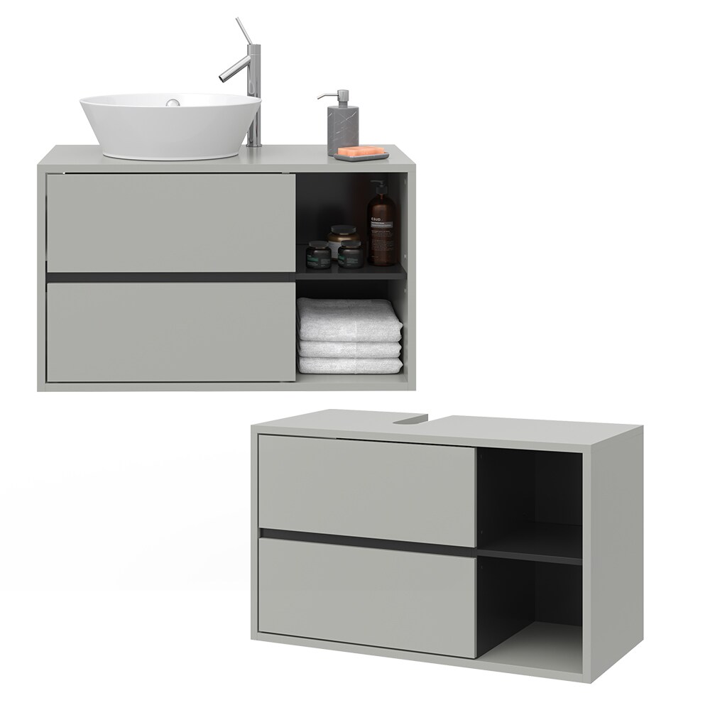 Vicco Waschtischunterschrank Waschbeckenunterschrank Viola Grau Anthrazit modern 100x60 cm Badkommode Badschrank Badezimmer Schrank Badmöbel Schranktür Schrankfach