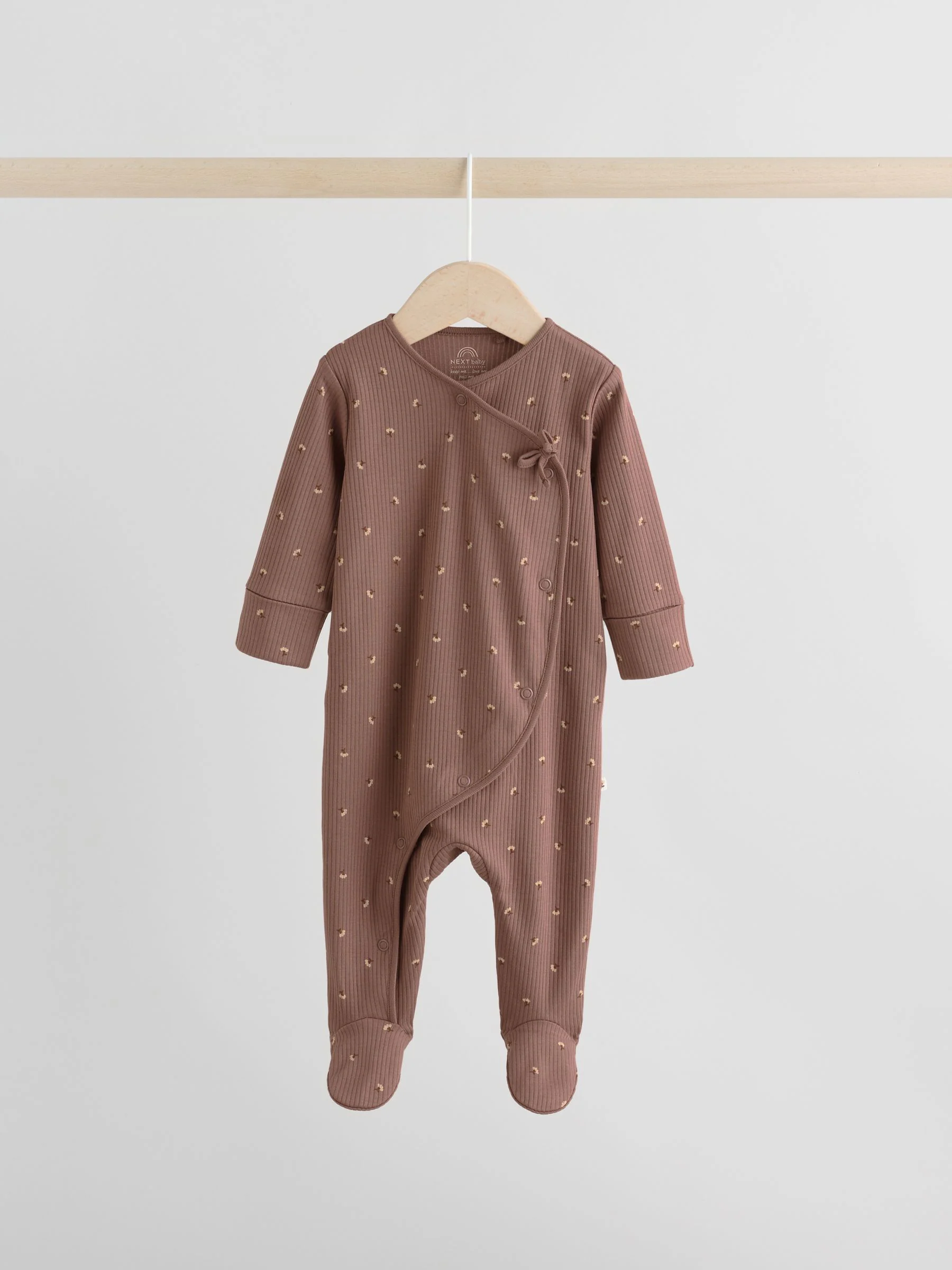 Bruin met fijne bloemenprint - Verpakking van 3 babypyjama's (0-2jr)