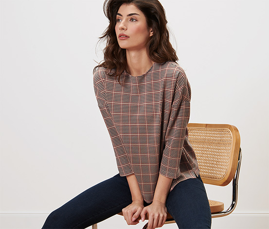 Sweatshirt mit 3/4-Arm, Hahnentritt