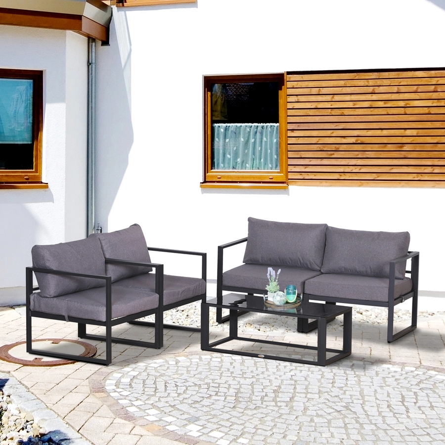 Outsunny Gartengarnitur für 4 Personen grau