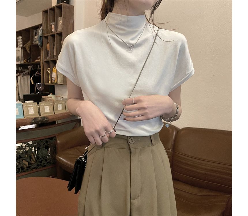 Duwnie - T-shirt met korte mouwen en mockneck, effen