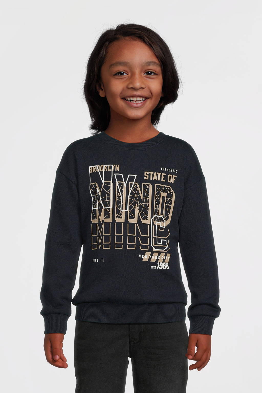 NAME IT sweater NKMVILDAR met printopdruk donkerblauw