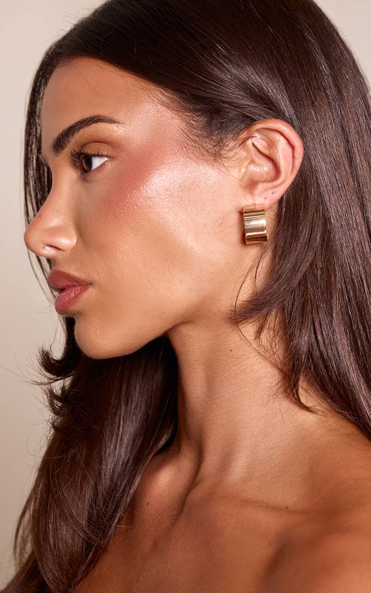 Doré Boucles D'oreilles Créoles Plates Épaisses Lisses