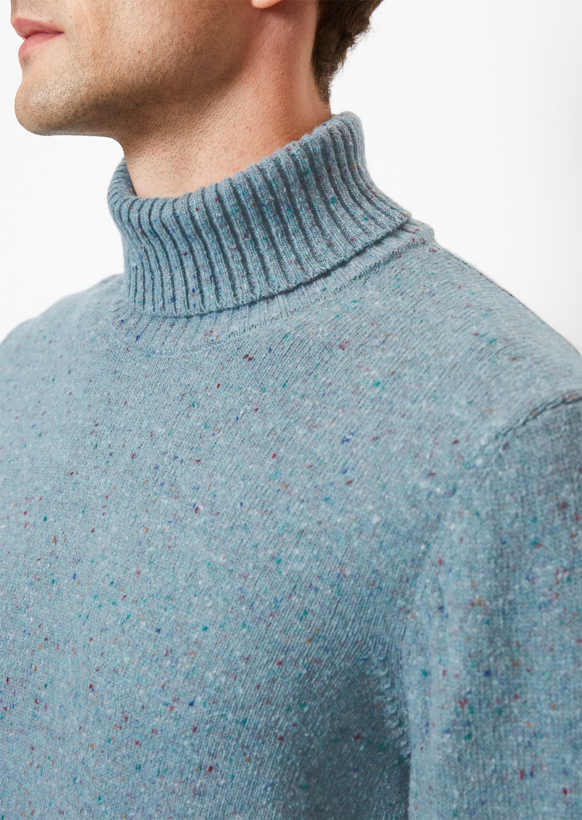 Rollkragen-Pullover regular aus gesprenkeltem Tweedgarn