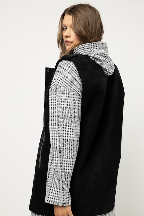 Bikerweste, oversized, Stehkragen, Zipper, Lederoptik