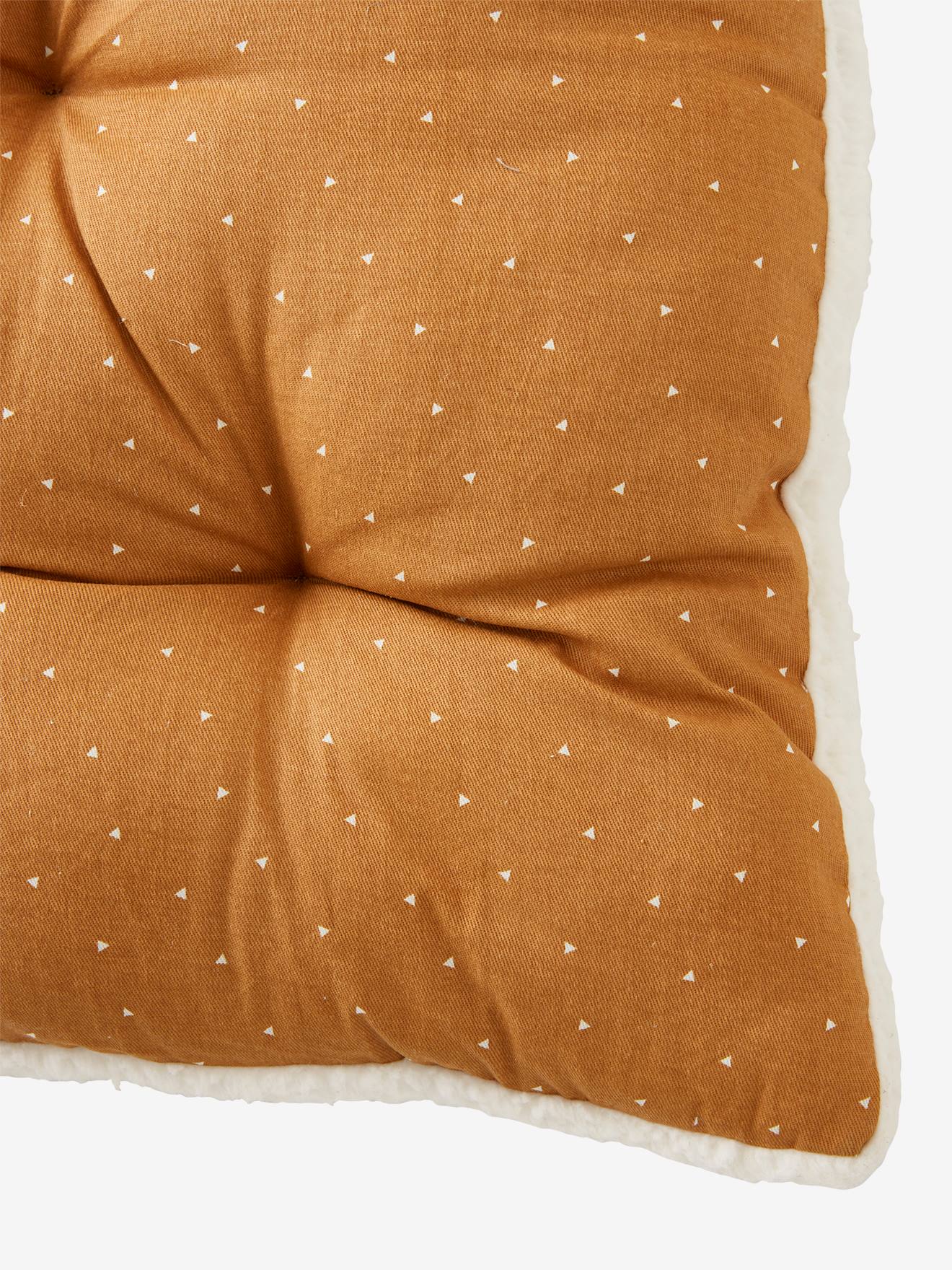 Colchão de chão Small Nomad bege liso, tamanho médio, com duas opções de tecido e estampa.