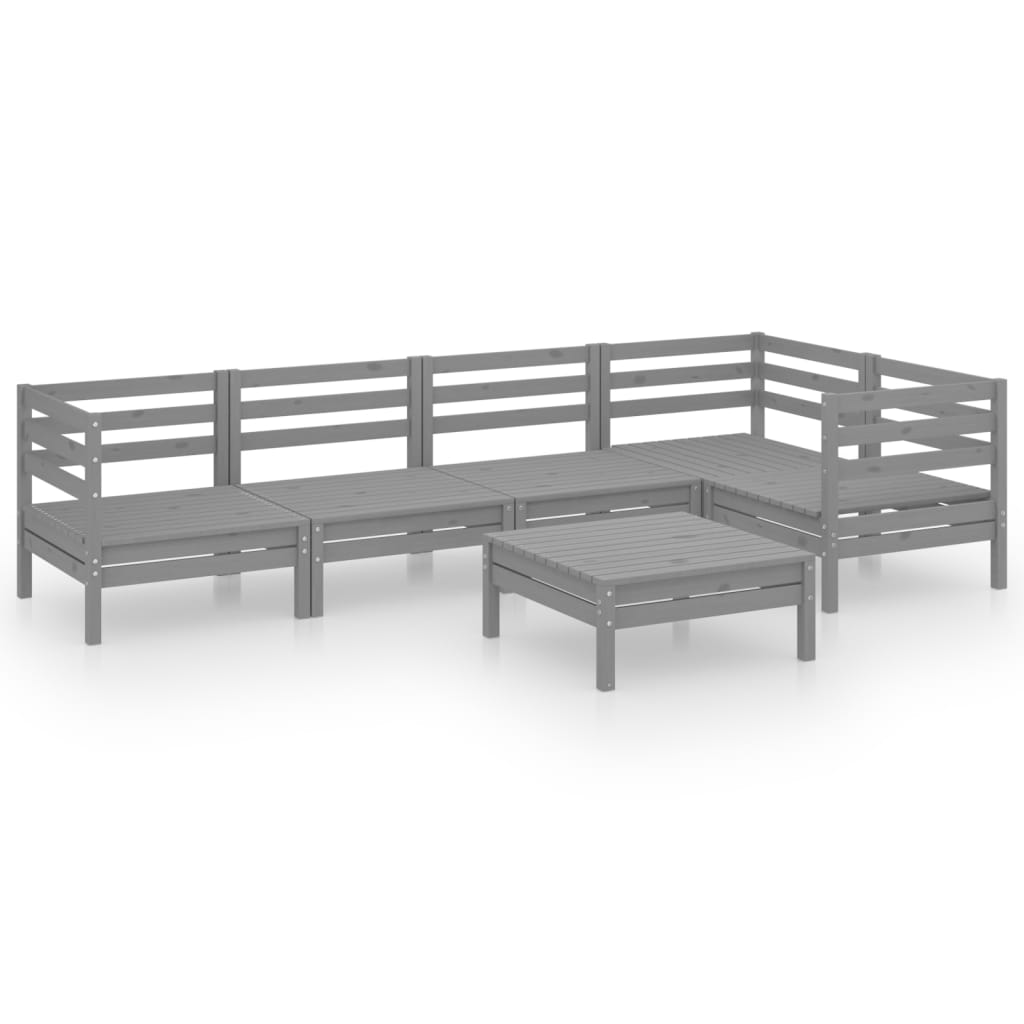 Salon de jardin meuble d'extérieur ensemble de mobilier 6 pièces bois de pin massif gris
