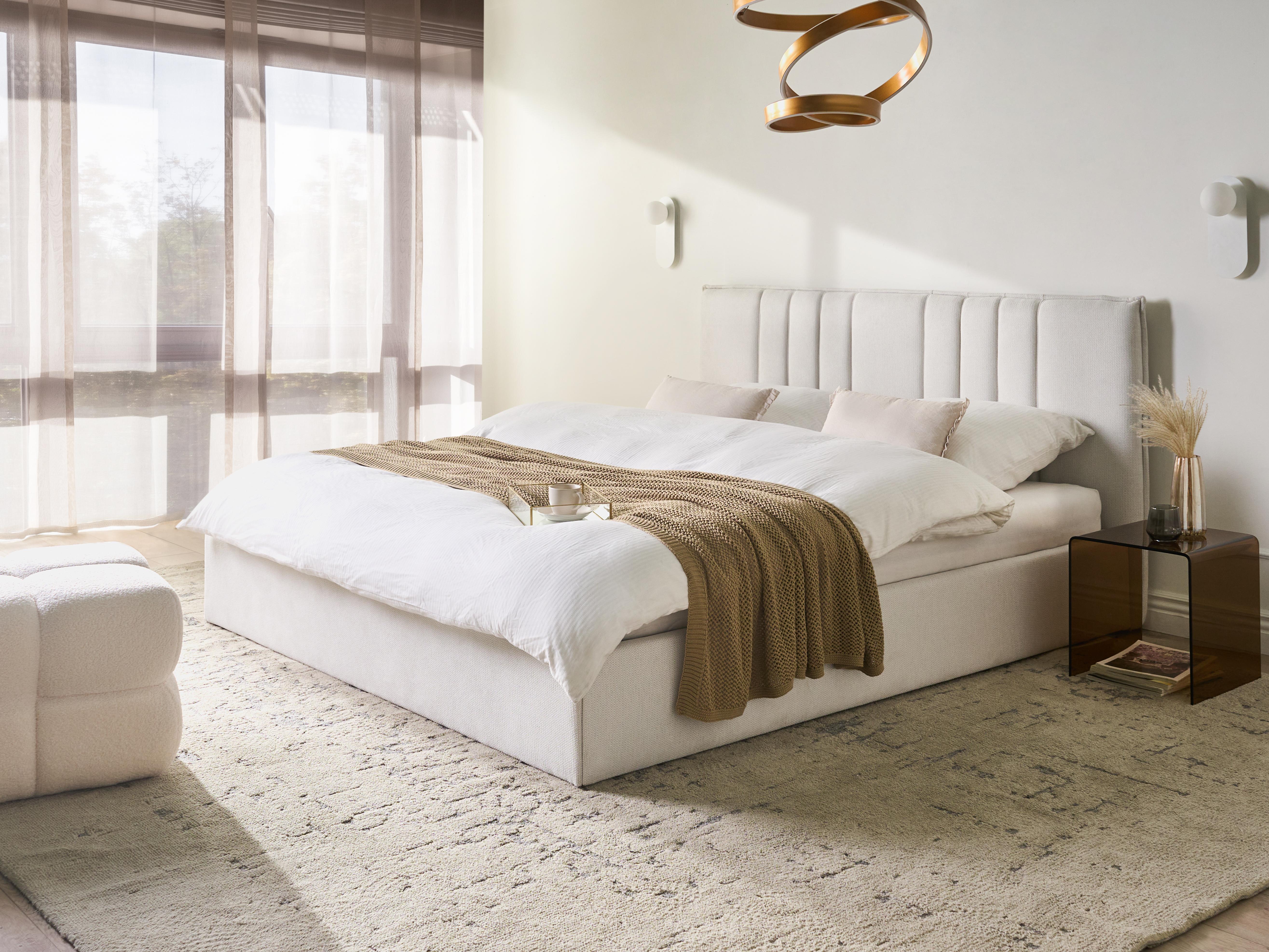 Bed met opbergruimte Stof TARASCON 180 x 200 cm Lichtbeige