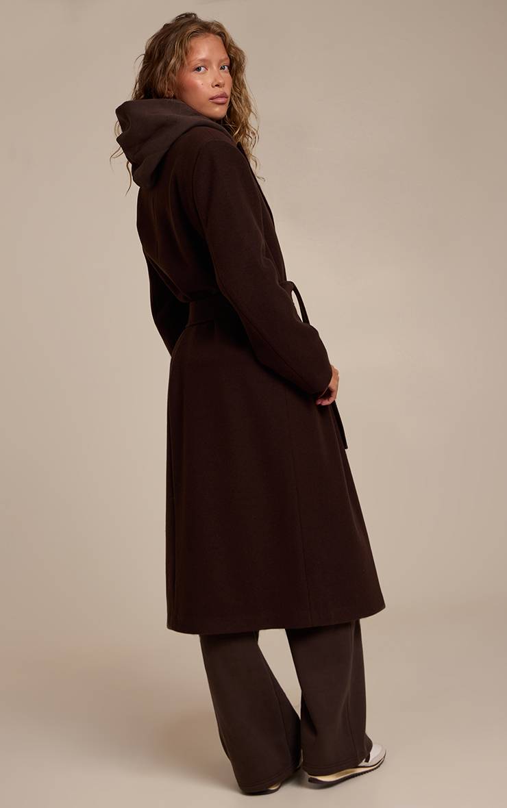 Marron Manteau Long En Laine Aspect Avoine À Simple Boutonnage Avec Ceinture À Nouer