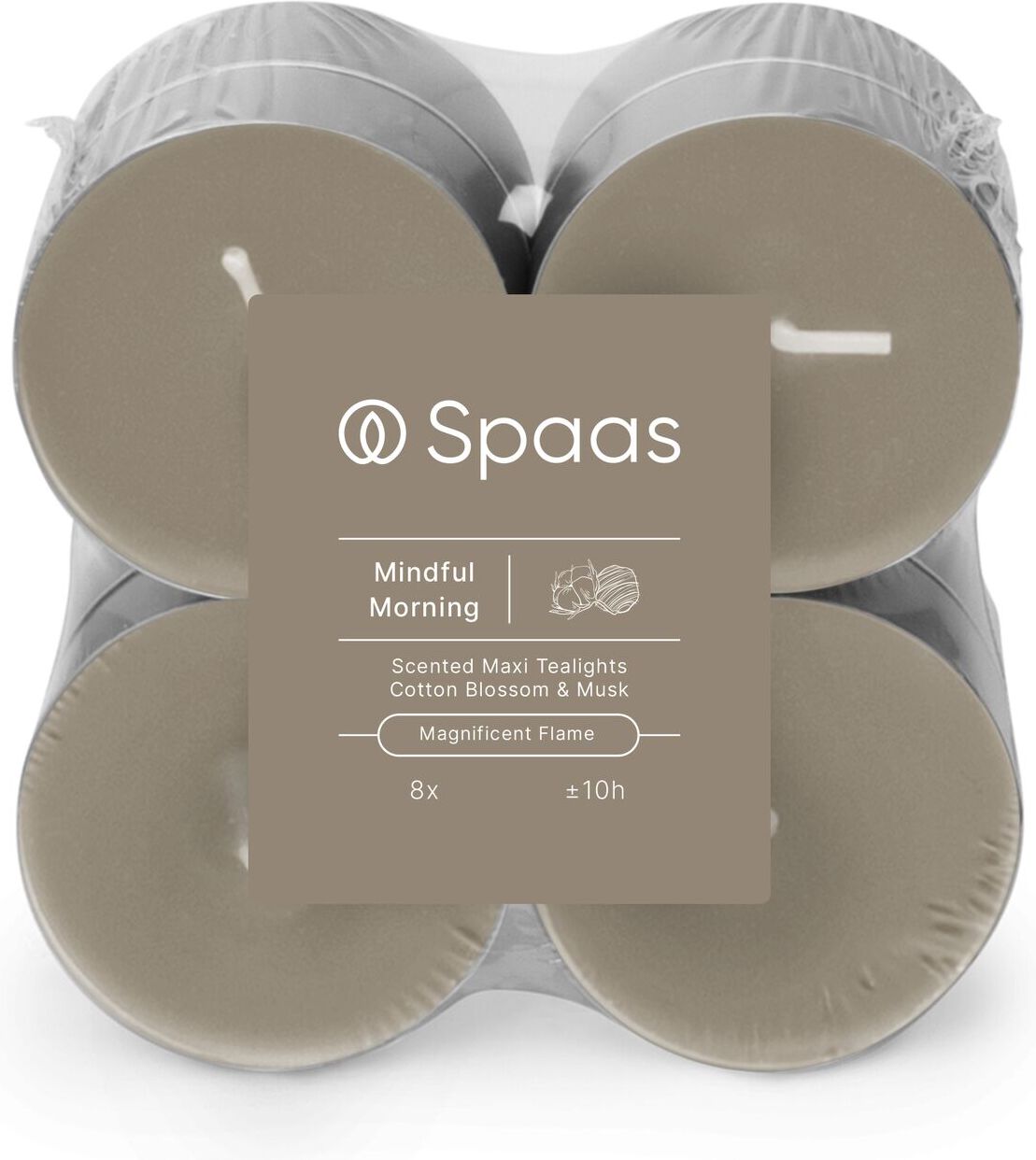 Spaas geurkaars Essential collection Mindful Morning taupe 10 uur D 6 H 2,1 cm 8 stuks