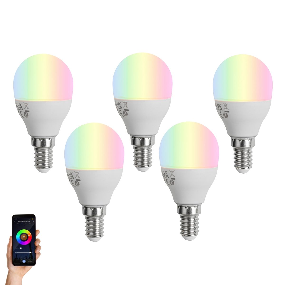Set van 5 Smart E14 dimbare LED lampen G45 opaal 4.9W 470 lm 2700-6500K
