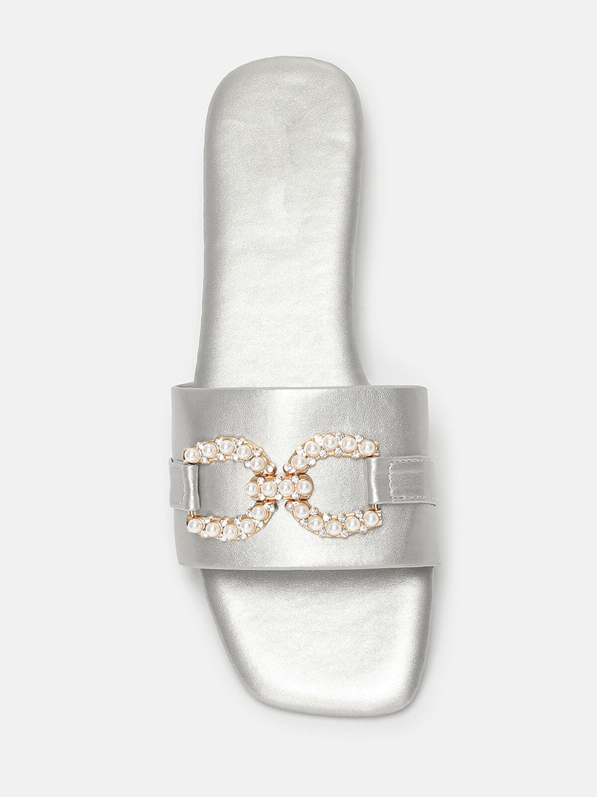 Mules avec bride à perles et strass- Argenté