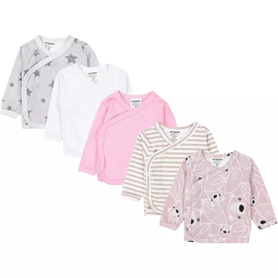 TupTam Baby Mädchen Langarm Wickelshirt 5er Set beigerosa