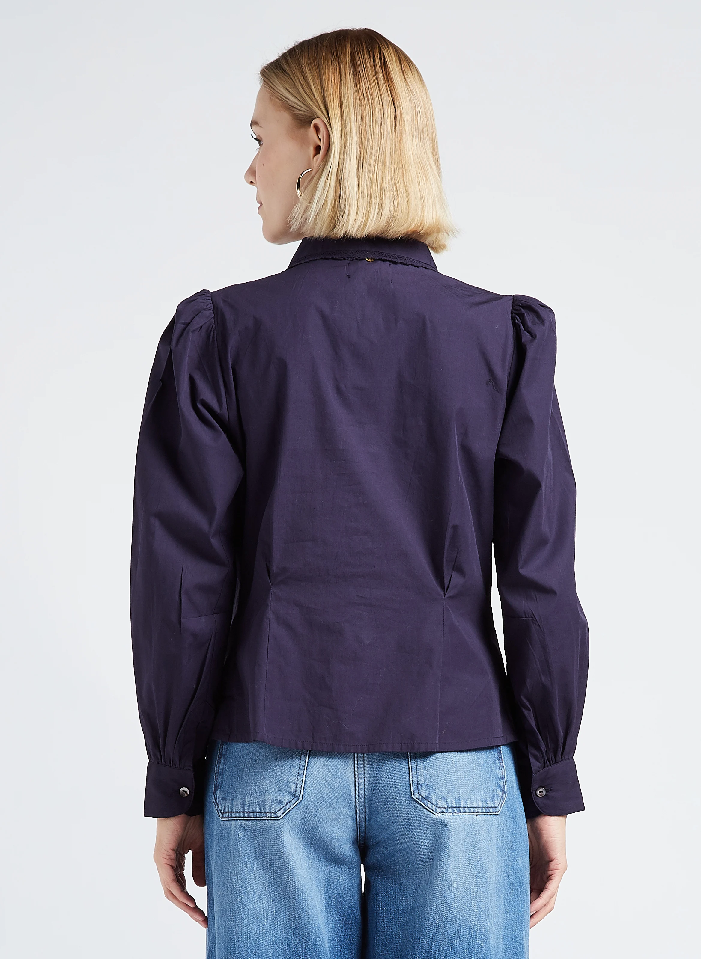 DIANE - Chemise col claudine en popeline de coton| Bleu