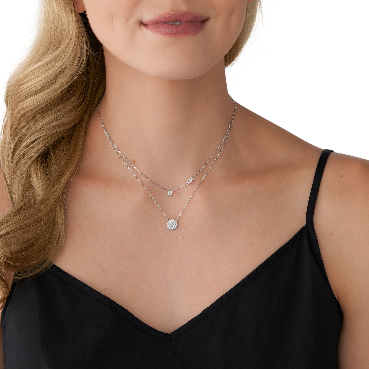 Collier MICHAEL KORS double rang argent 925 rhodié zirconias 45 cm
