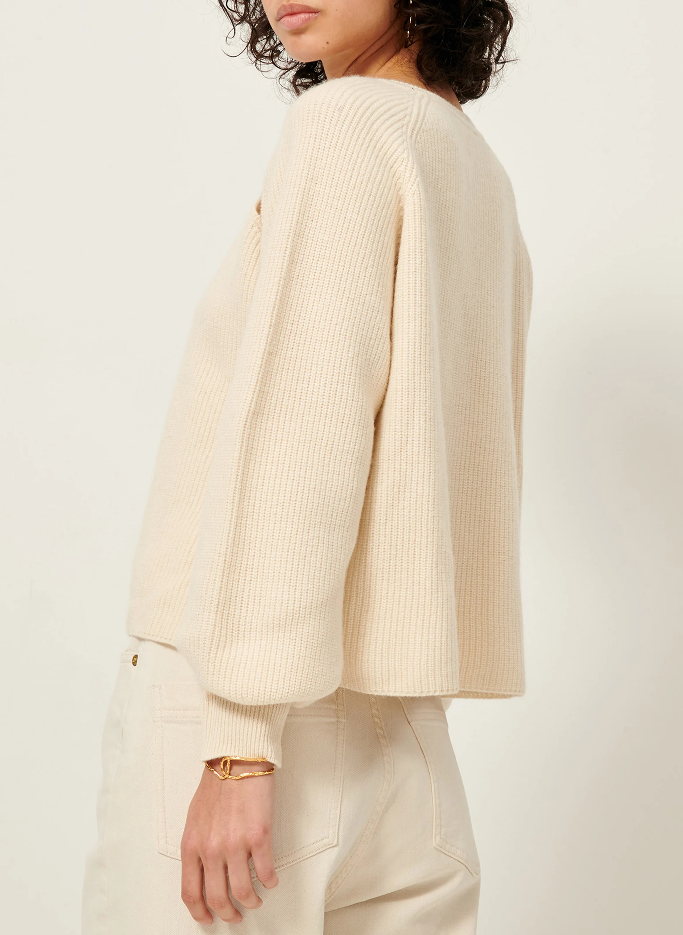 MARCIA - Pull col rond en laine et en coton mélangés | Beige