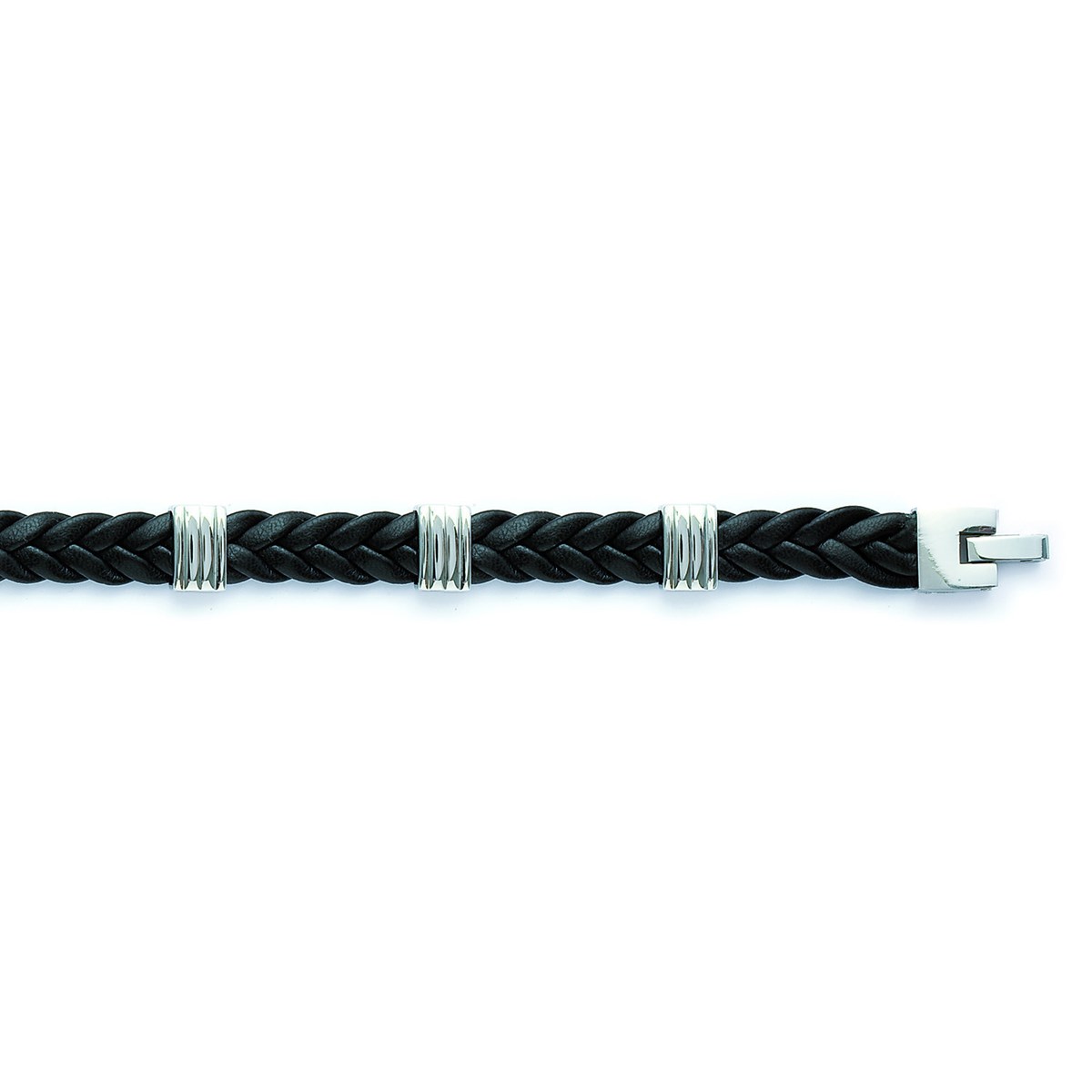 Bracelet homme Brillaxis cuir noir et acier