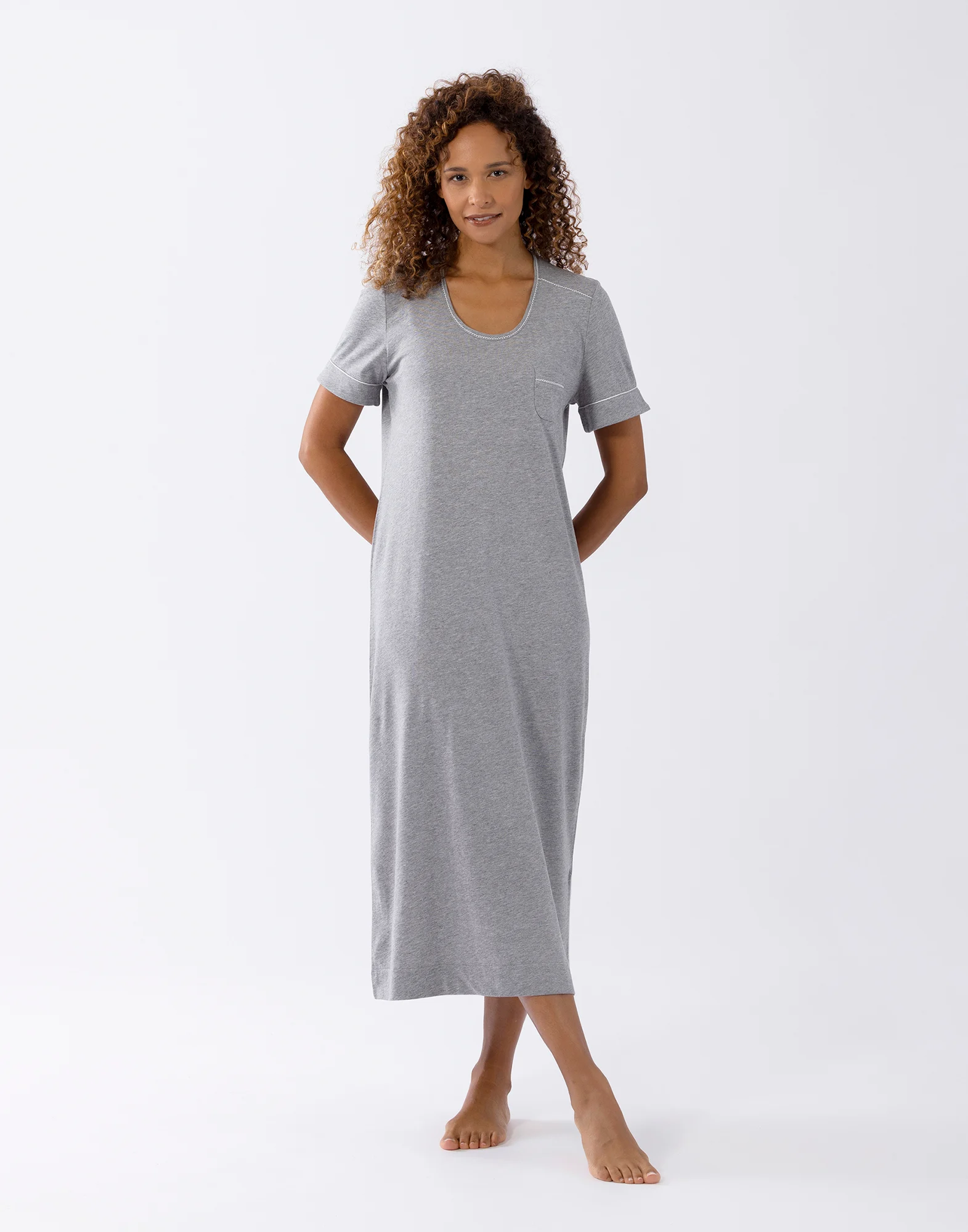 INTEMP A11 - Chemise de nuit manches courtes en coton modal | Gris