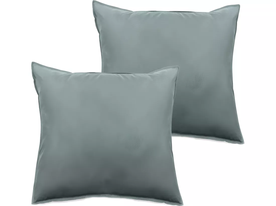 Lot de 2 taies d’oreiller Palace pur coton teint lavé 63 fils/cm² Vent du sud - Palace Lichen - Lot de 2 taies d'oreiller 65 x 65 cm