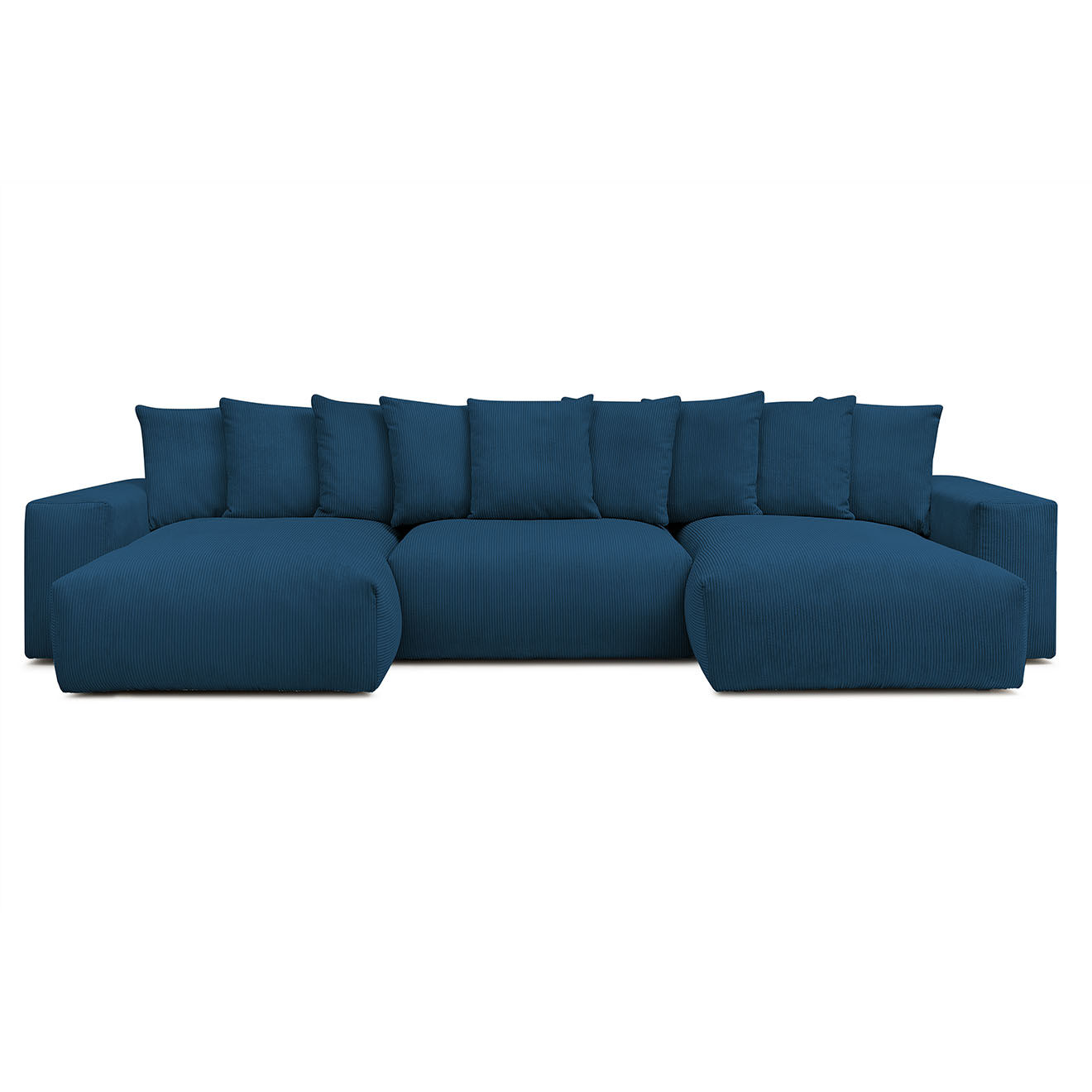 Bobochic Canapé panoramique fixe ultra moelleux voltaire velours côtelé bleu foncé - 420x174x75 cm