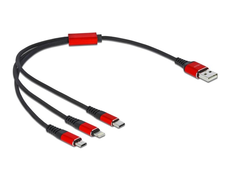 Delock USB-Ladekabel  USB A - Lightning/USB C 0.3 m Delock USB Ladekabel 3 in 1 Typ-A zu Lightning / 2 x USB Type-C 30 cm