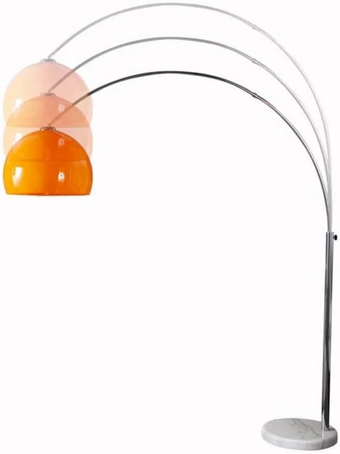 Design Retro Lounge Bogenlampe LUXX Orange & Chrom glänzend mit Marmorfuß Weiß 175-205cm Höhe verstellbar