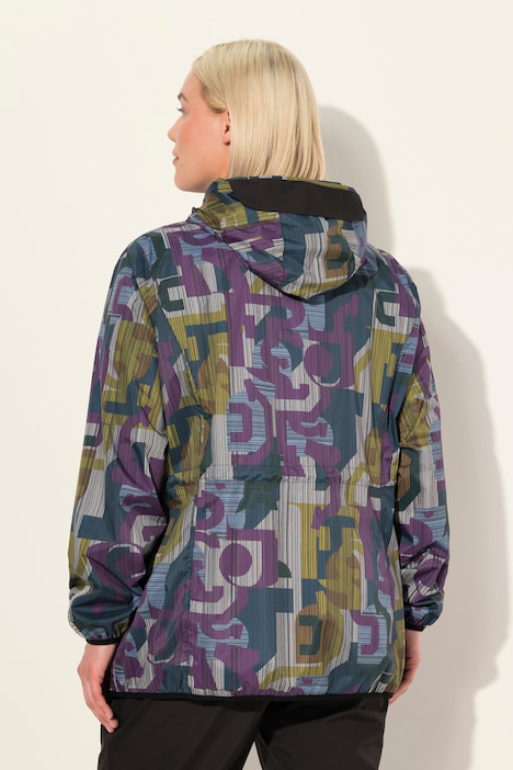 Regenjacke, light-weight, grafischer Druck, wasserdicht, 2-Wege-Zipper