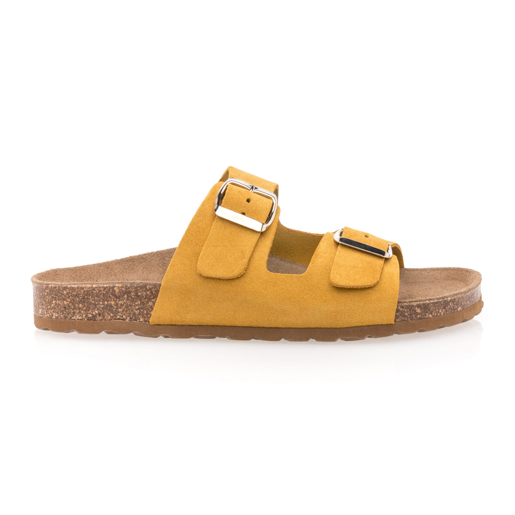 Mules semelle liège Femme en cuir jaune