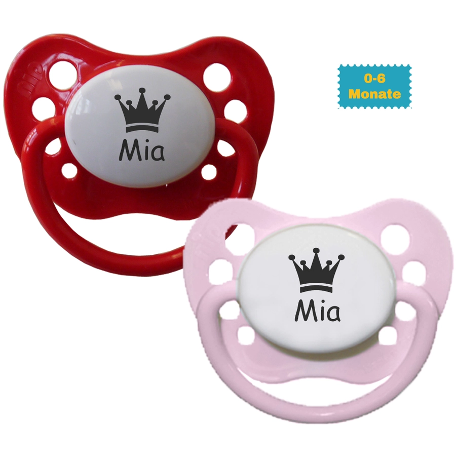 Schnullireich Schnuller mit Namen  Namensschnuller NIP Krone – 2er Set Rosa
