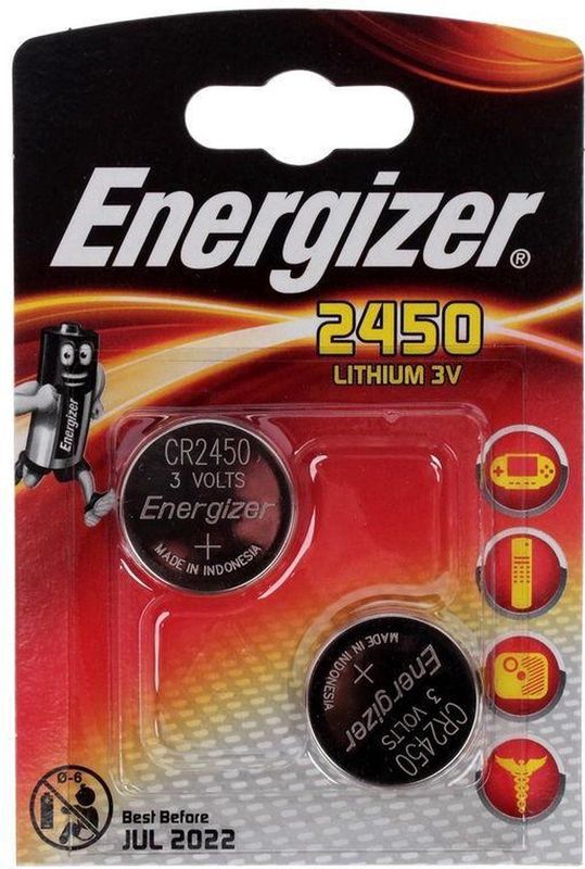Energizer - CR2450 - Knoopcel Batterij - 24 mm - 3 V - Pak 2 Stuks