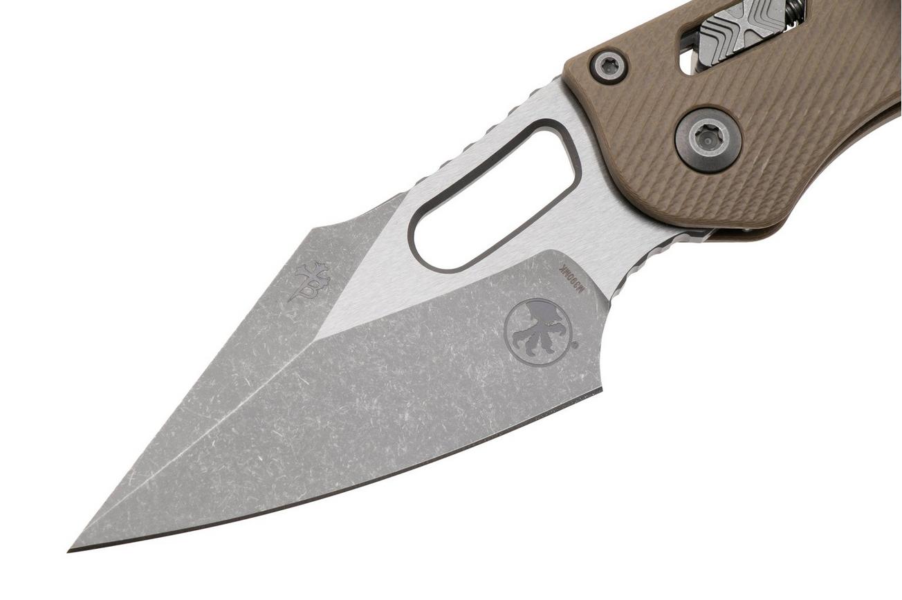 Microtech Stitch 169RL-10APFLGTTA, Apocalyptic Stonewashed M390MK, Fluted Tan G-10 zakmes, Borka Blades design