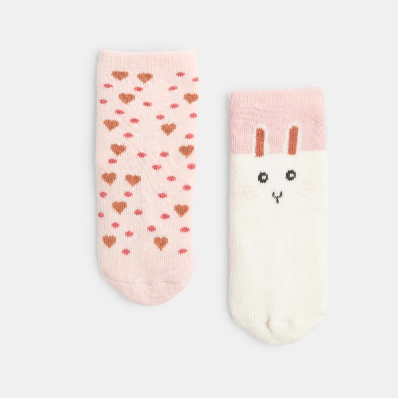 Chaussettes lapins anti-glisse roses bébé fille Rose