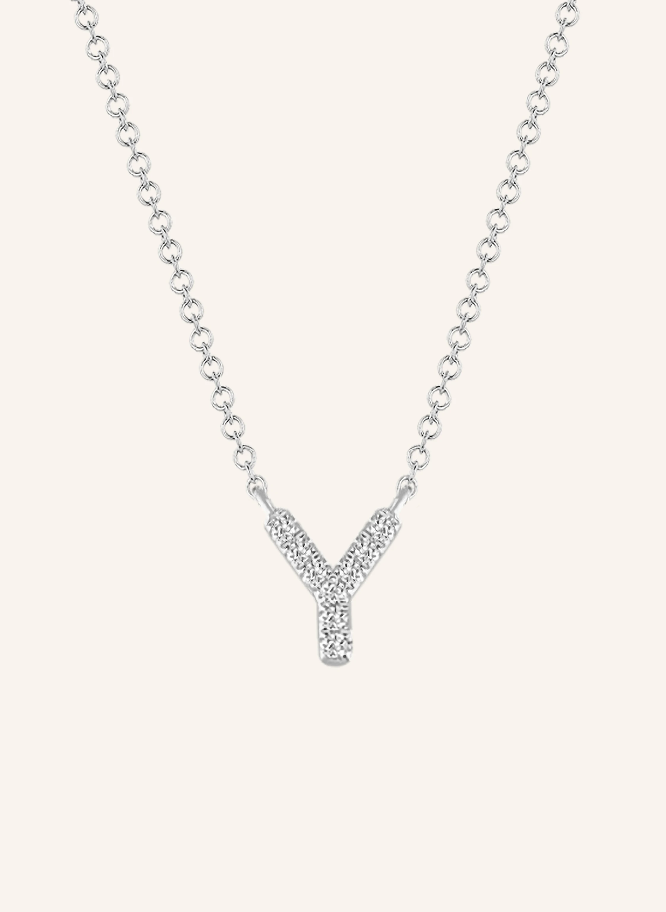 Leaf INITIALIEN Halskette „Y“ aus 14 Karat Weißgold mit Diamanten