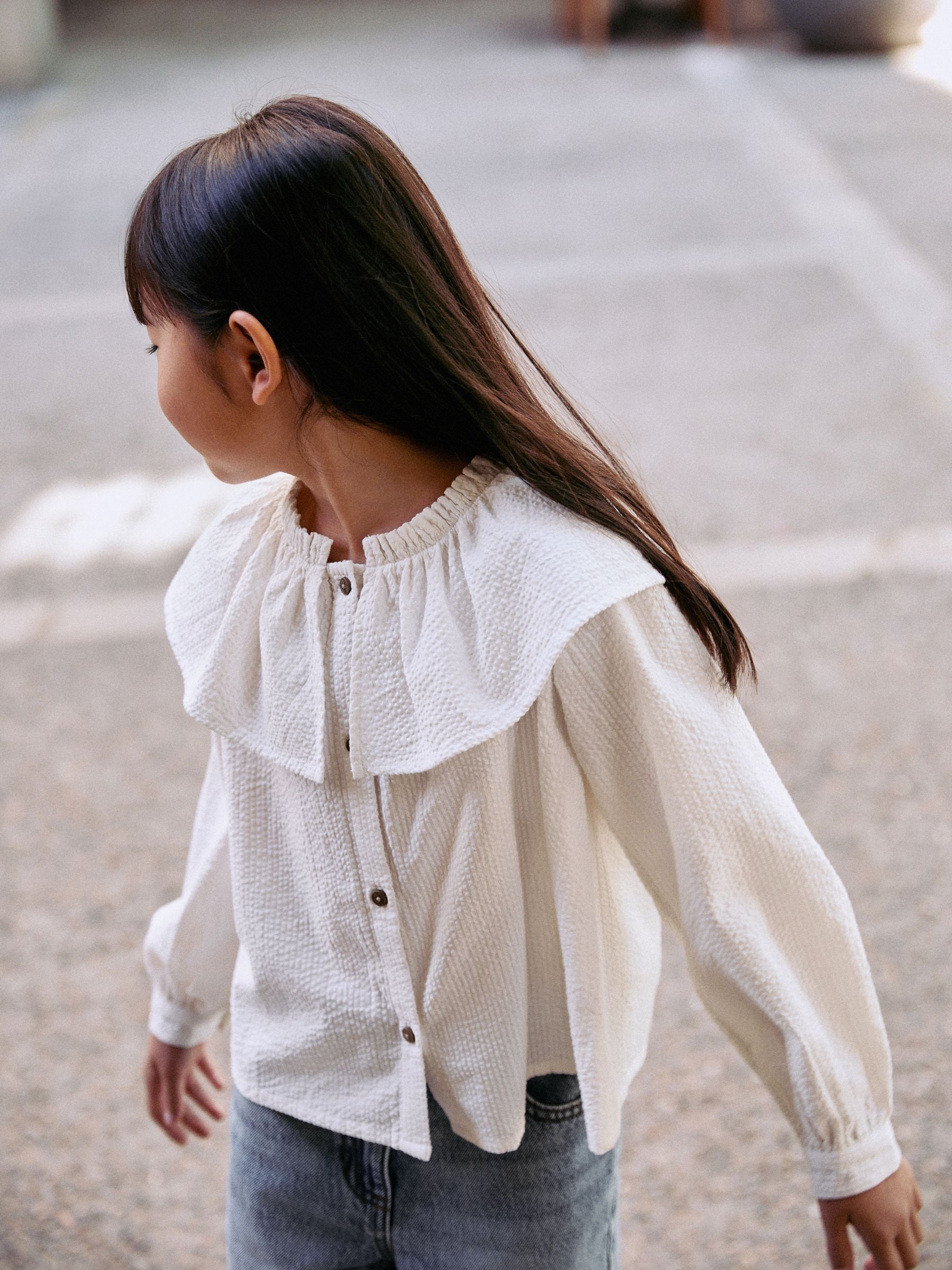 Wit - Blouse met ruches aan de kraag (3-16jr)
