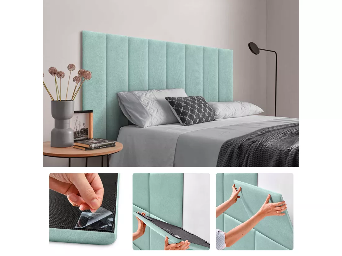 DHOME Lot de 1 Panneaux muraux en tissu auto-adhésifs Panneaux muraux absorbants acoustiques Protection contre les chocs (Vert d'eau, 60x20cm, x1)