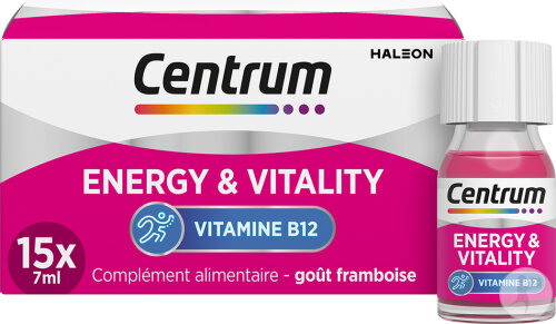 Centrum Energy & Vitality Vitamine B12 Shots Énergie/Concentration/Mémoire/Système Nerveux 15 Pièces
