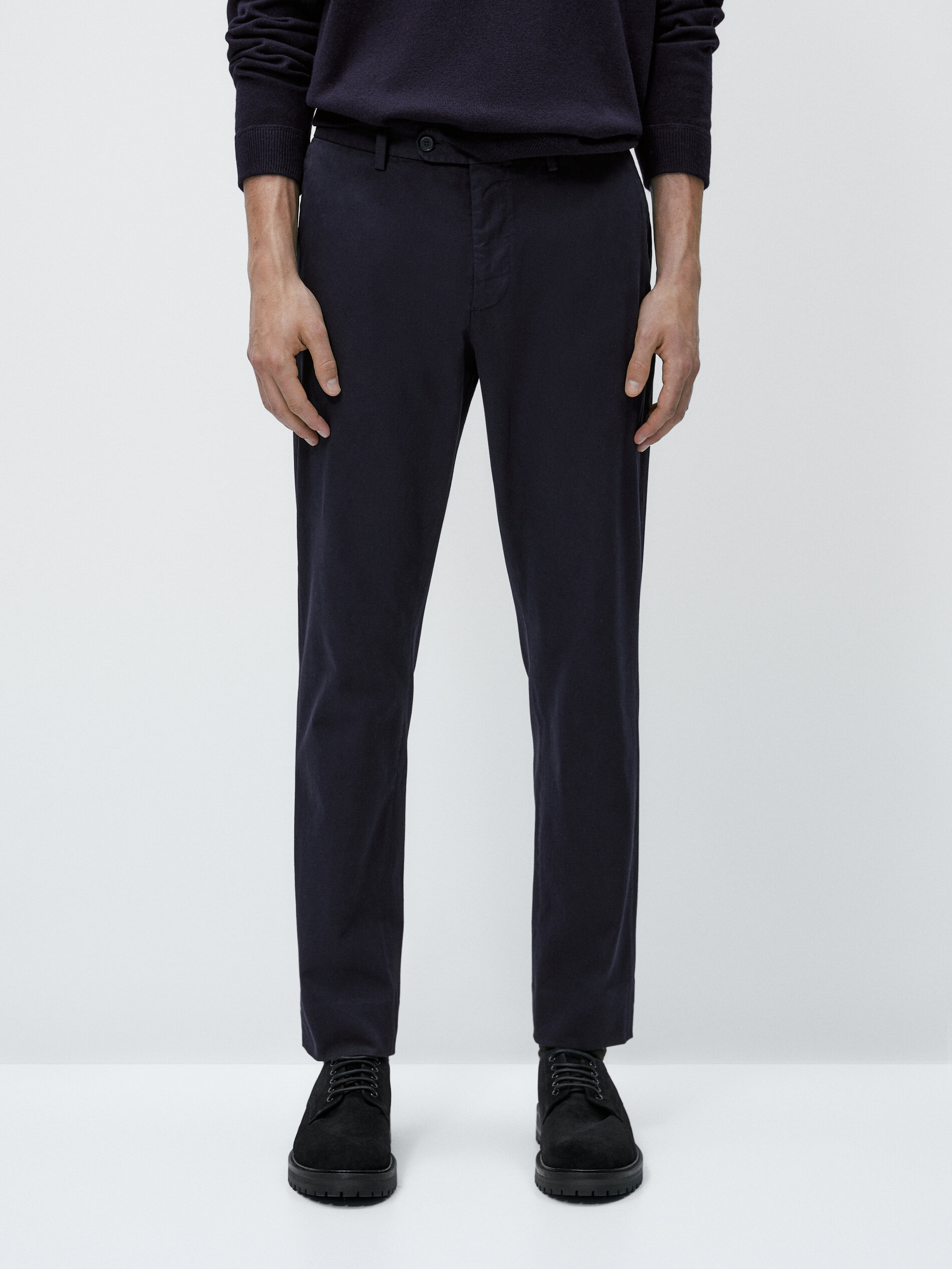 Calça chino tingida mezcla algodón caxemira - AZUL MARINO