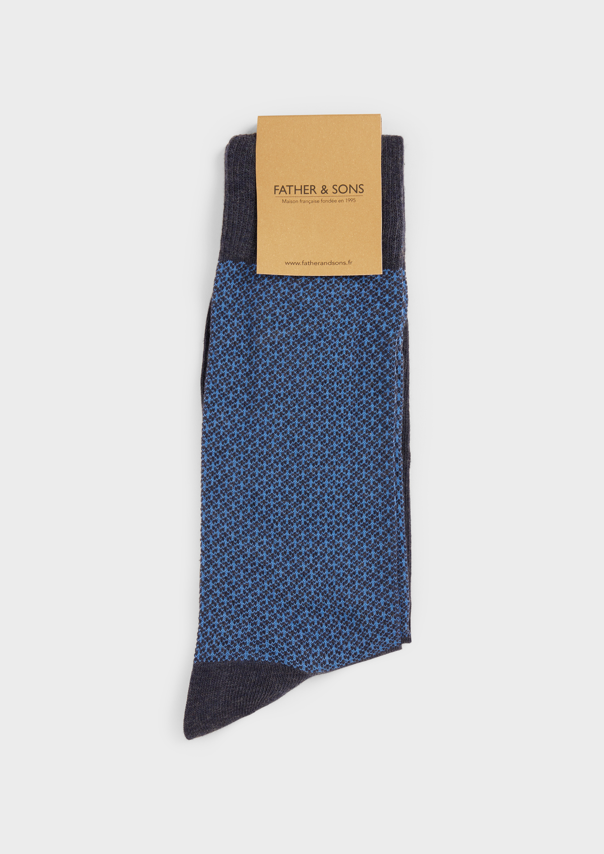 Chaussettes en coton bio mélangé bleu indigo à motif fantaisie bleu ciel