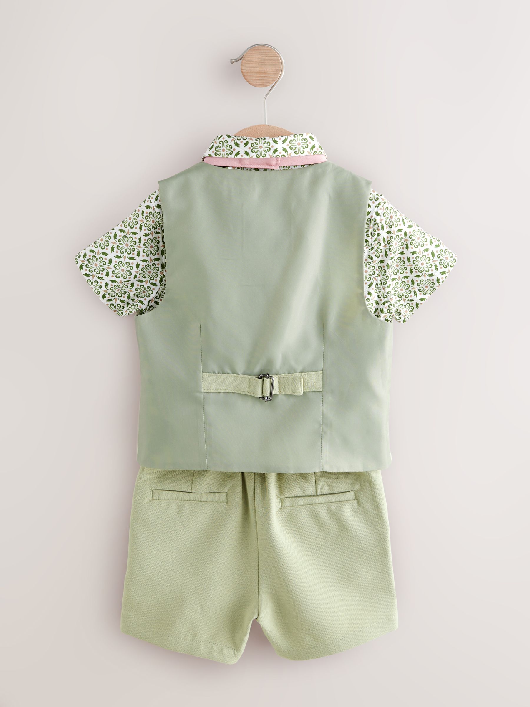 Grijs-groen - Set met gilet, overhemd, shorts en vlinderdas (3mnd-9jr)