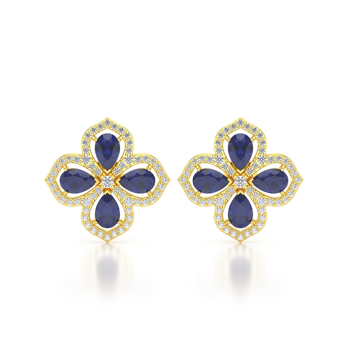 Boucles d'oreilles ADEN Or 585 Jaune Saphir et Diamant 3.55grs