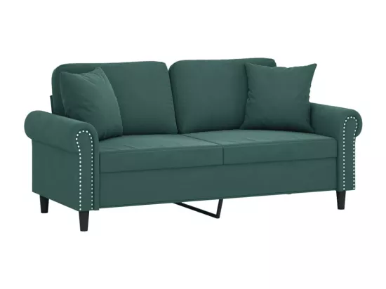 Canapé 2 places avec oreillers vert foncé 140 cm velours