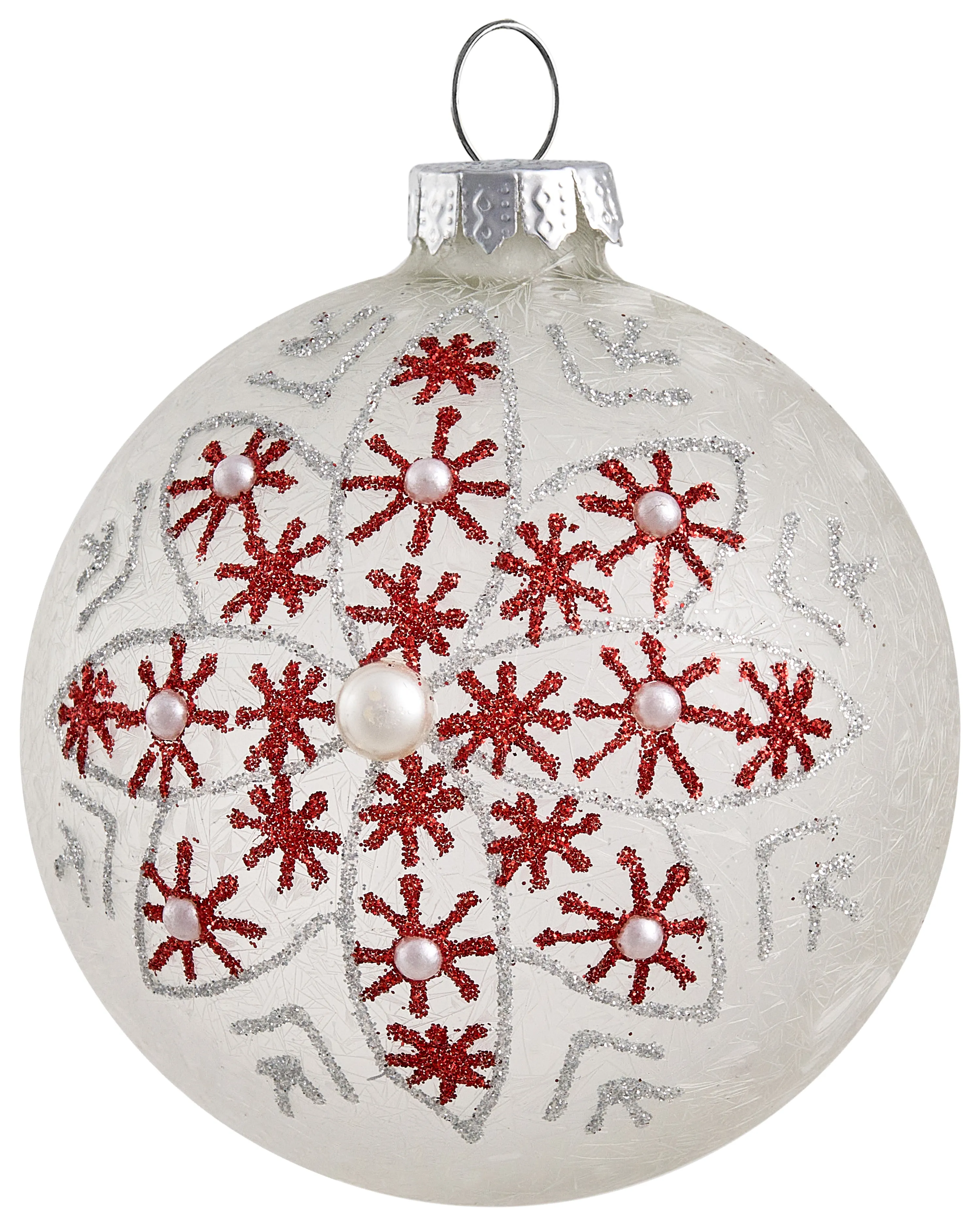 Set van 50 kerstballen SNOWFLAKE Glas Rood/wit